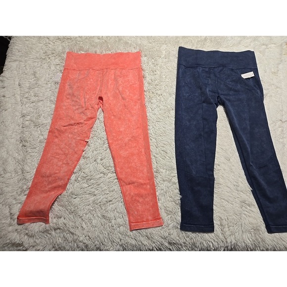 No Boundaries Pants - Lot NOBO/No Boundaries High Rise Crop Seamless Leggings Pink/Coral Blue XXL NWT